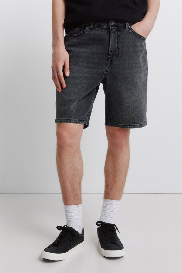Springfield Black regular fit washed denim Bermuda shorts grey