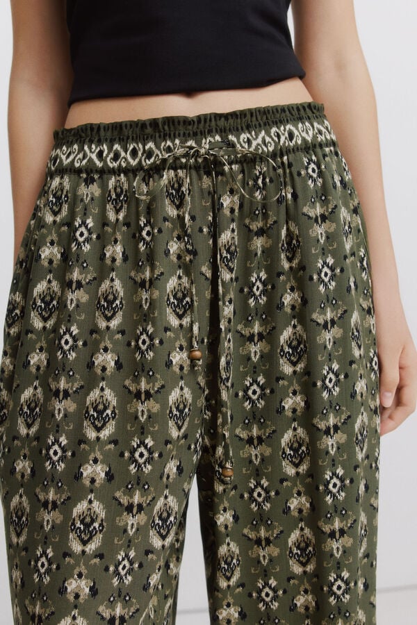 Springfield Printed rustic drawstring trousers green