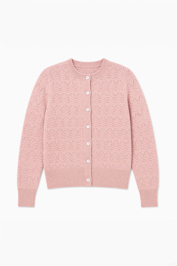 Springfield Casaco de malha ajurado com bot&otilde;es rosa