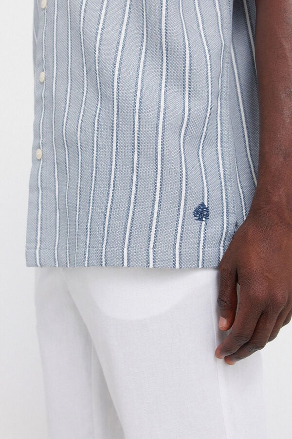 Springfield Striped rustic short sleeve shirt blue