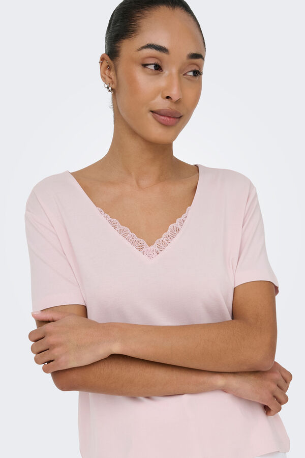 Only Kurzarm-Spitzen-T-Shirt Rosa