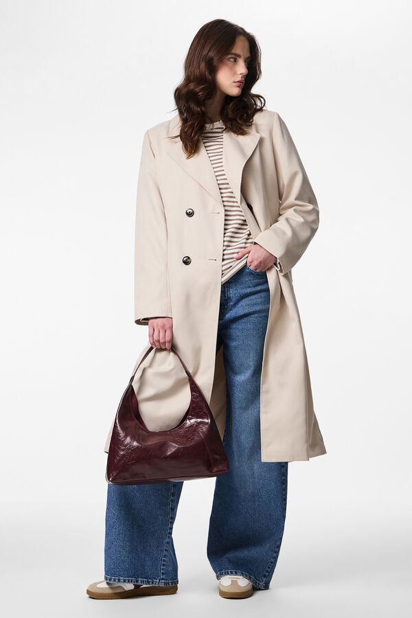 Pieces Long trench coat with belt grey