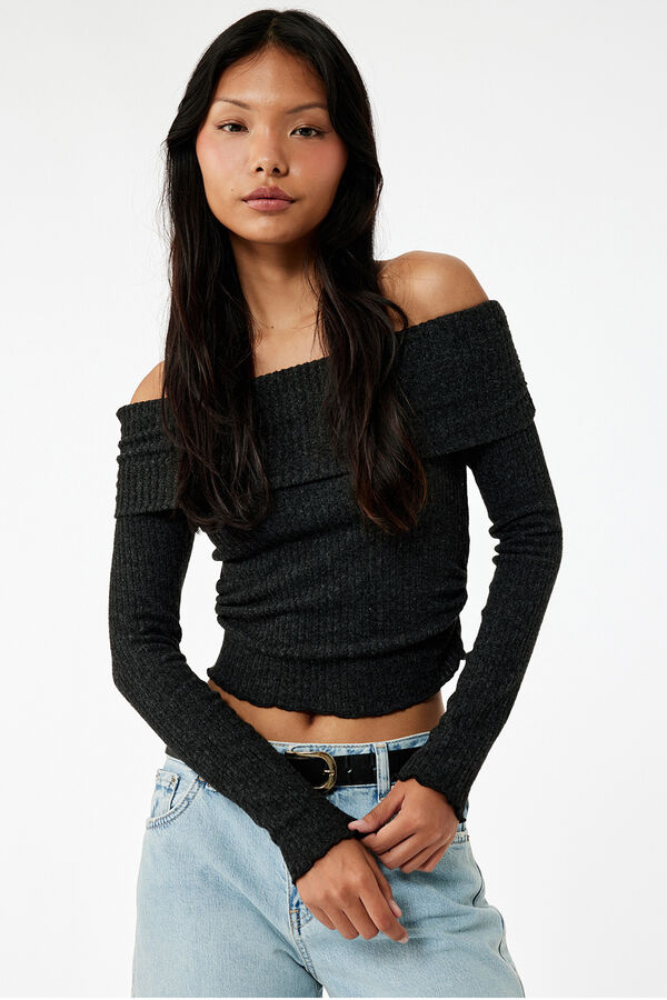 Koton Camiseta con hombros descubiertos gris