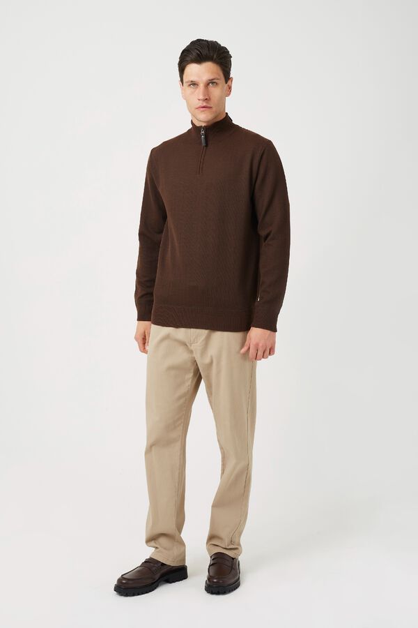Brave Soul Camisola texturizada com meia fecho-&eacute;clair castanho