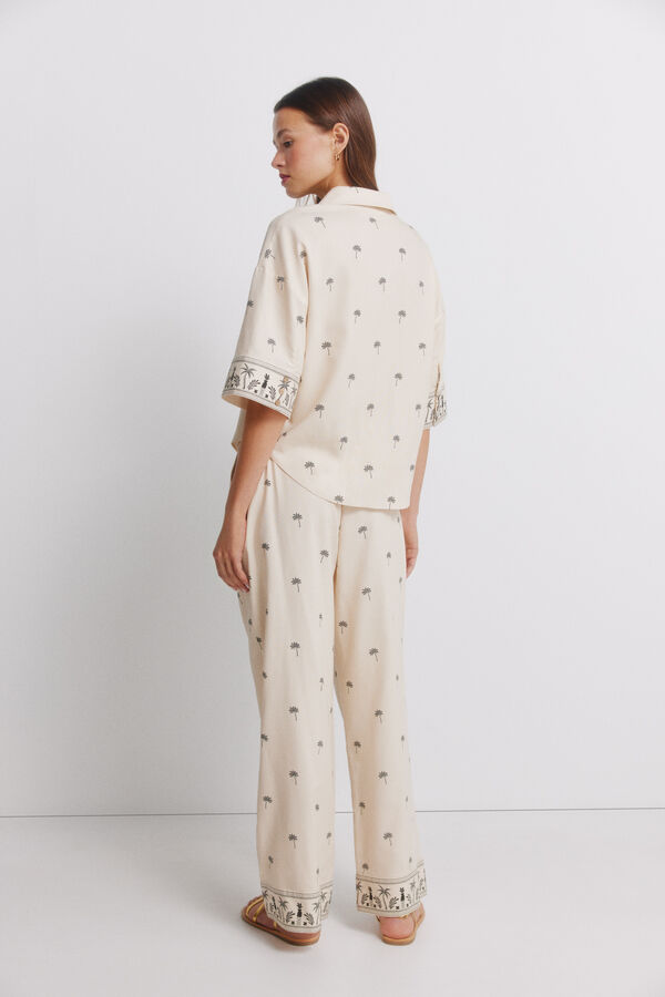 Springfield Printed linen trousers nude