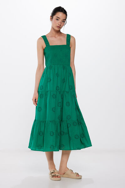 Springfield Schiffli embroidered midi dress green