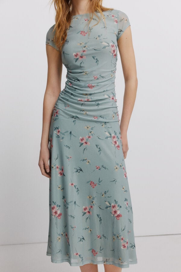 Springfield Ruched midi dress green