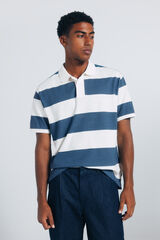 Springfield Regular fit wide striped piqué polo shirt blue