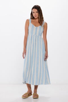 Springfield Striped linen/viscose dress royal blue