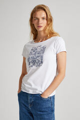 Springfield T-Shirt Baumwolle mit Logo-Print blanco