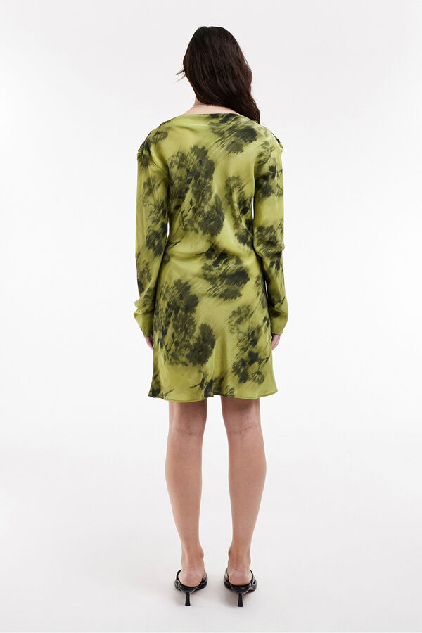 Topshop Printed long-sleeved short dress green