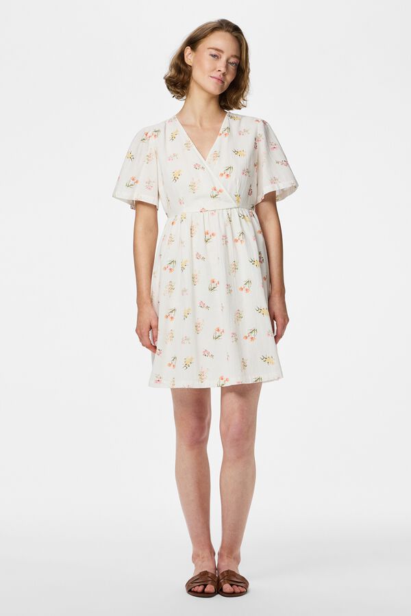 Pieces Printed short sleeve mini dress white