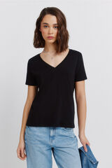 Springfield Cotton basic V-neck T-shirt black
