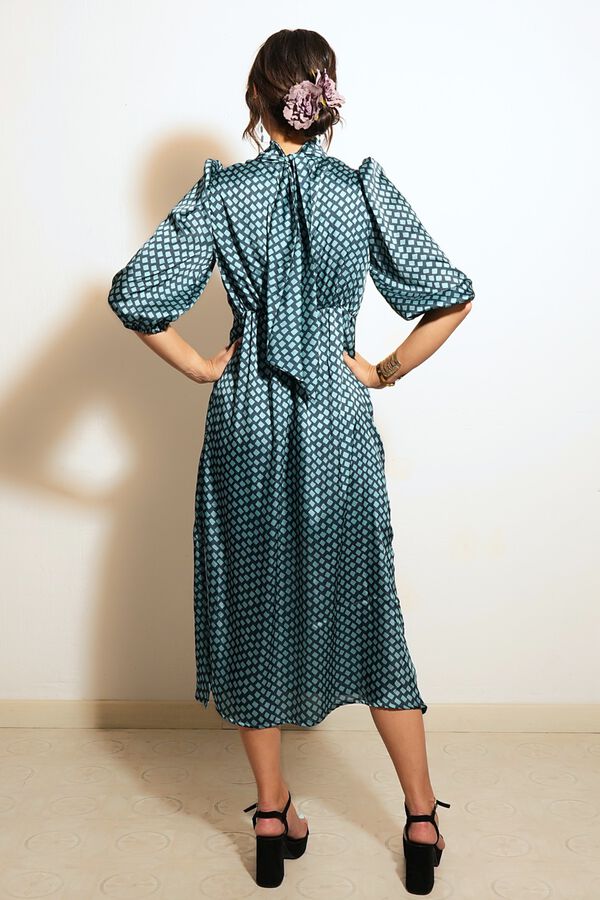 Cul Sac Puffed sleeve midi dress blue