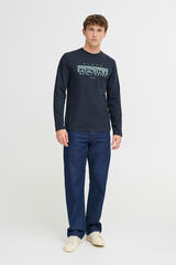 Blend Camiseta manga comprida com logo  azul