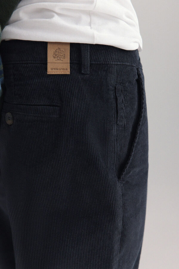 Springfield Pantalon en velours c&ocirc;tel&eacute; lav&eacute; bleu