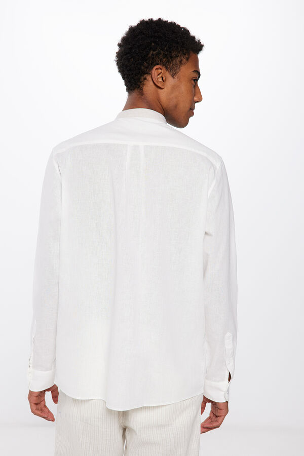 Springfield Camisa lino cuello mao contraste estampado fondo blanco