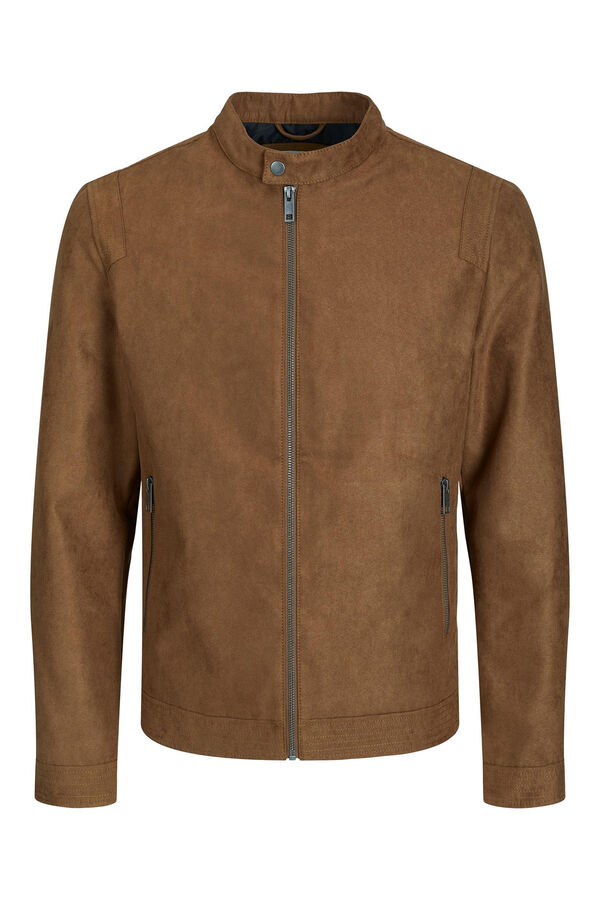 Springfield PLUS faux leather biker jacket brown