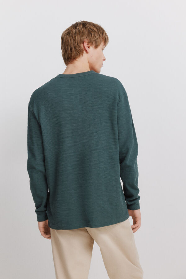 Springfield Checked placket long sleeve T-shirt blue