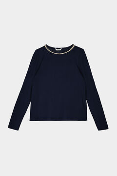 Springfield Two-tone Cable Knit T-shirt with Collar navy
