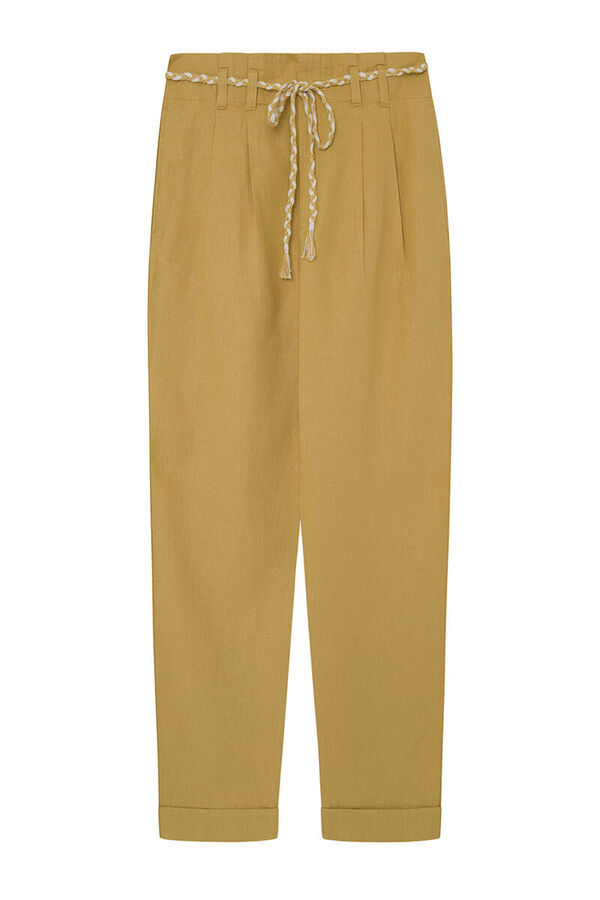 Springfield Two-tone linen trousers with belt banana