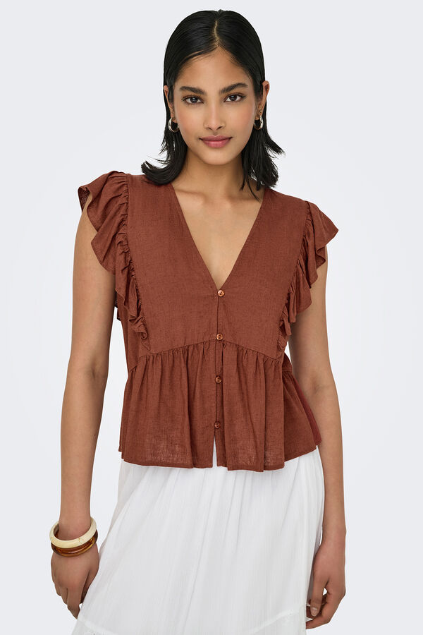 Only Blusa de linho com regular fit vermelho