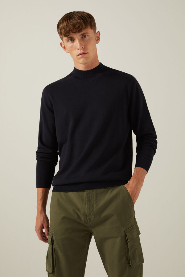 Springfield Plain-knit jumper with mock turtleneck. Ribbed cuffs and hem. blue