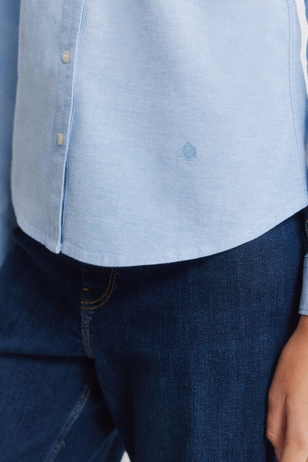 Springfield Oxford NECKLINE V cotton shirt blue