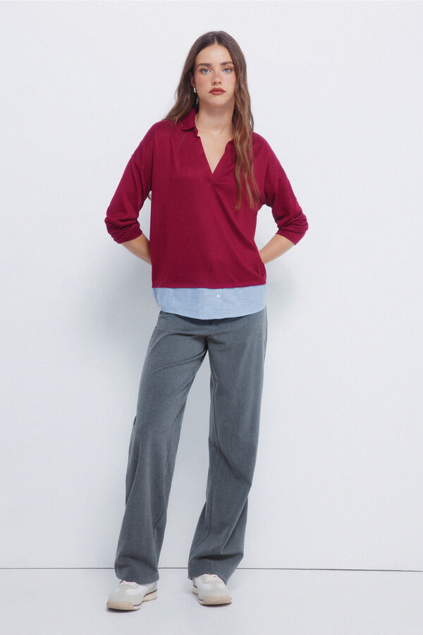 Springfield Combined cut jersey-knit polo shirt red