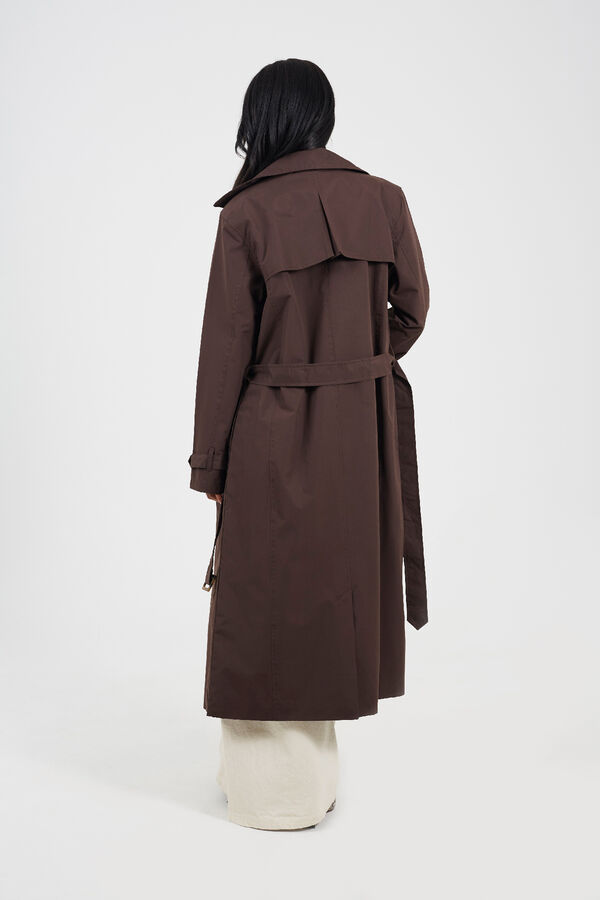 Brave Soul Long belted trench coat nude