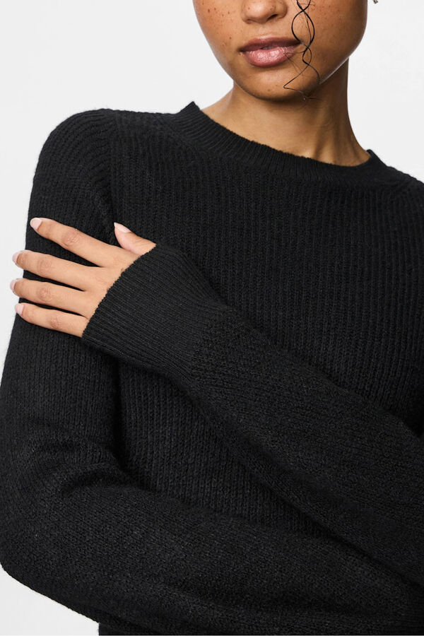 Pieces Vestido punto corto pu&ntilde;os negro