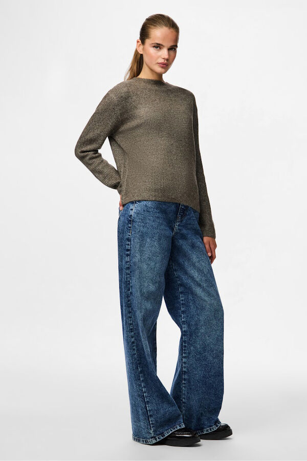 Pieces Reversible jersey knit cardigan with tie nude