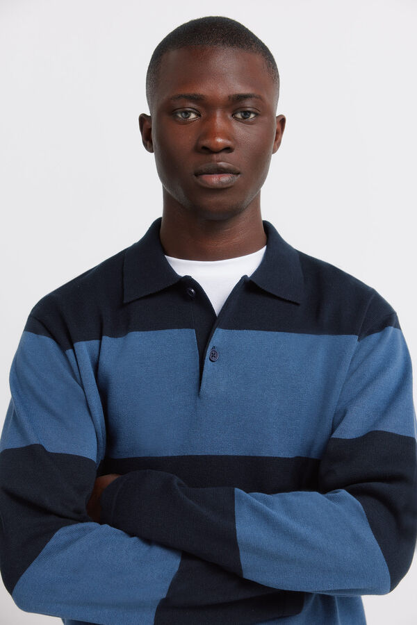 Springfield Colour block stripe polo shirt blue