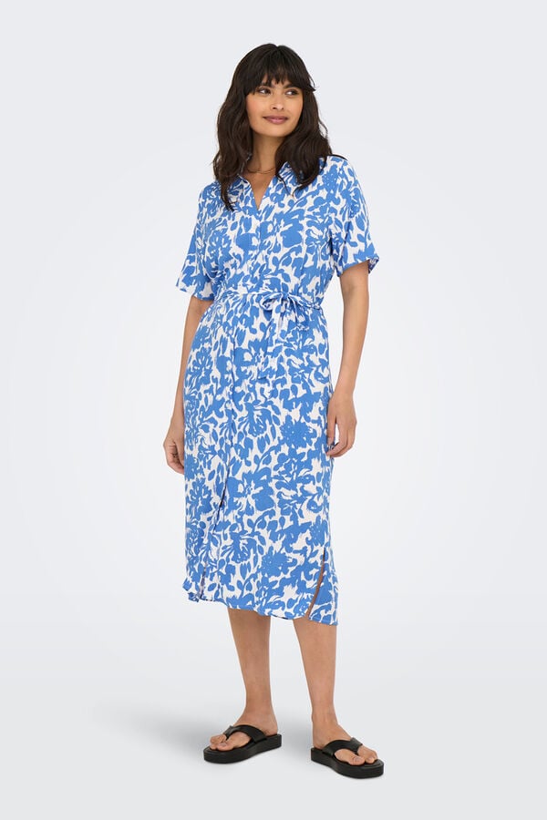 Only Vestido midi camisero azul
