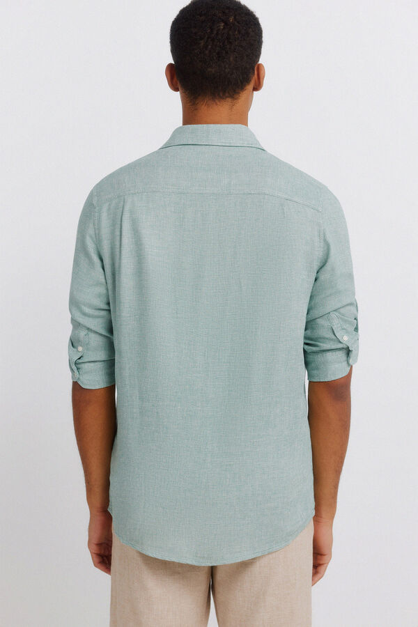 Springfield Linen viscose 3/4 sleeve shirt green