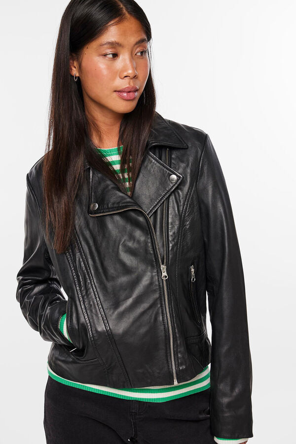 Springfield 100% leather jacket. Long sleeves and lapel collar. Zip fastening. black