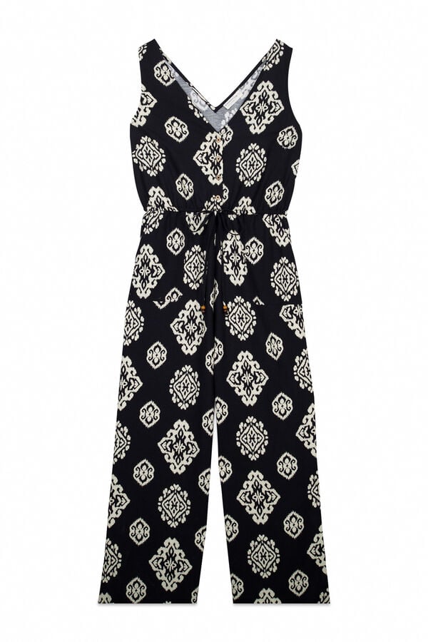 Springfield Printed sleeveless jumpsuit negru