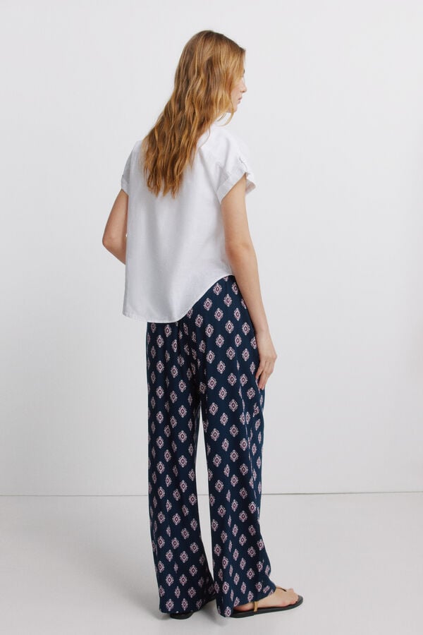 Springfield Printed rustic drawstring trousers blue