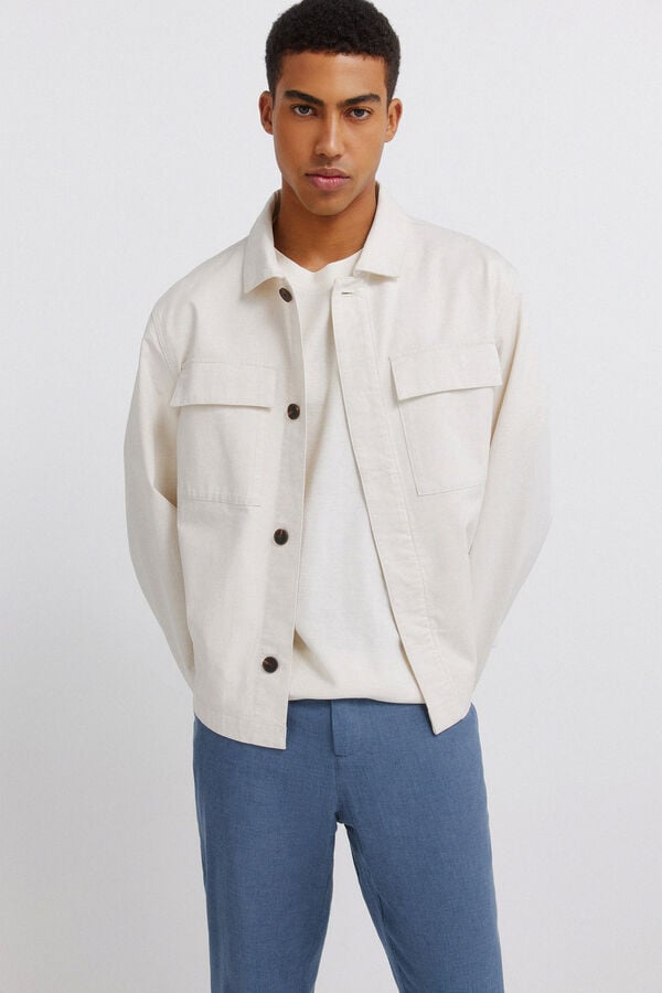 Springfield Structured linen comfort slim fit trousers blue