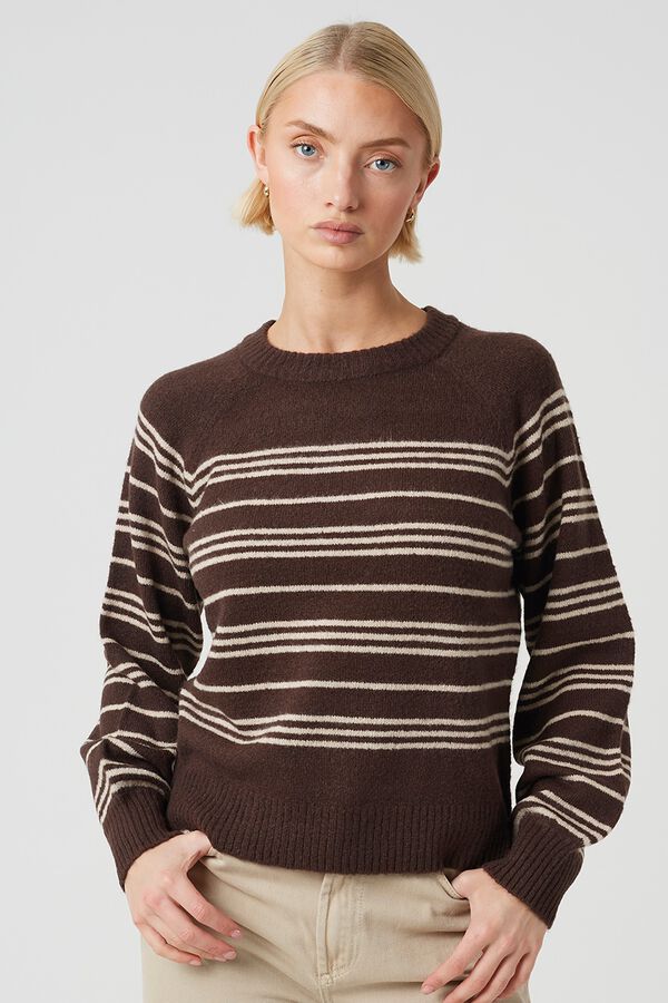 Brave Soul Striped round neck jumper brown