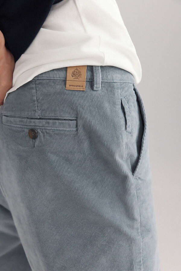Springfield Pantalon en velours c&ocirc;tel&eacute; lav&eacute; bleu