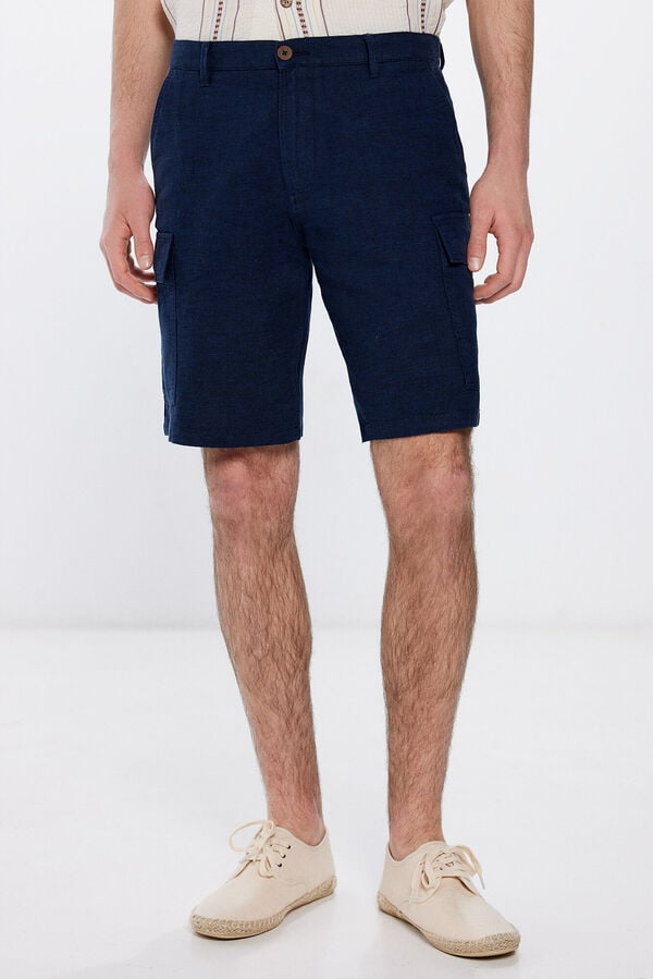 Springfield Comfort fit linen cargo Bermuda shorts blue