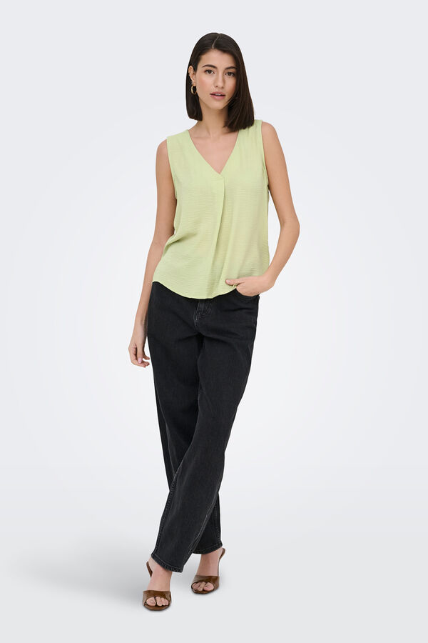 JDY Sleeveless front pleat blouse green