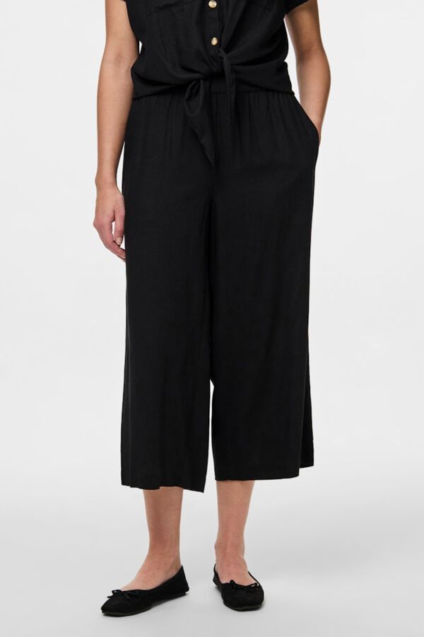 Pieces Linen elasticated waist culottes Crna