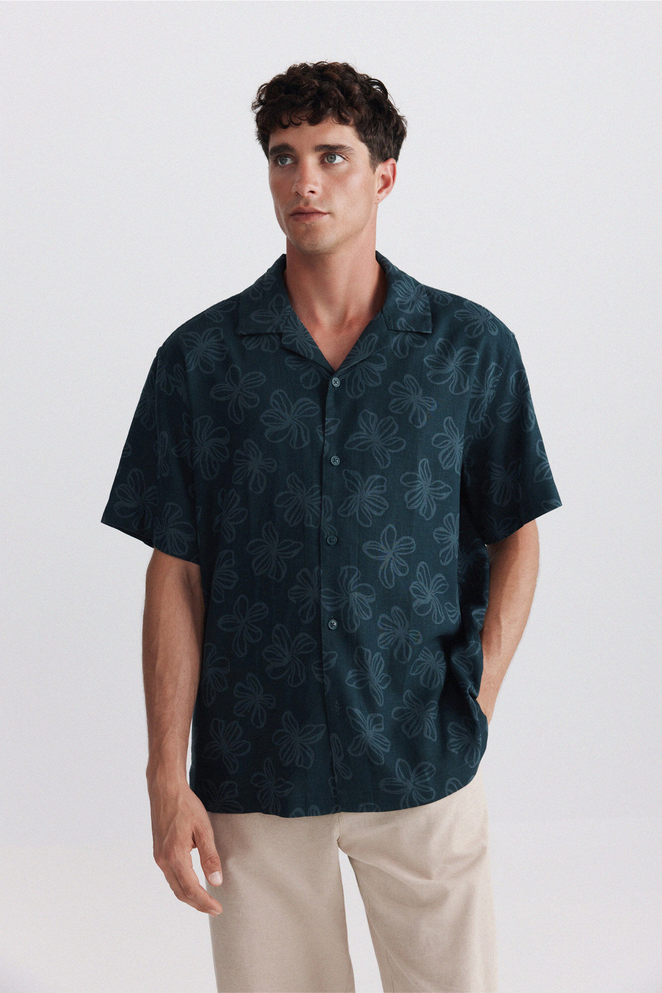 Springfield Printed linen rayon short sleeve shirt