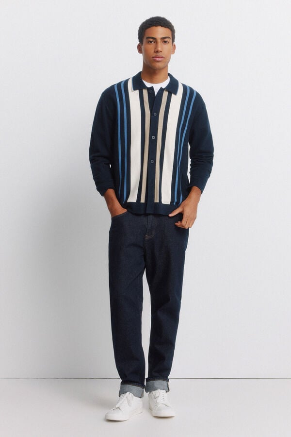 Springfield Vertical striped button cardigan blue