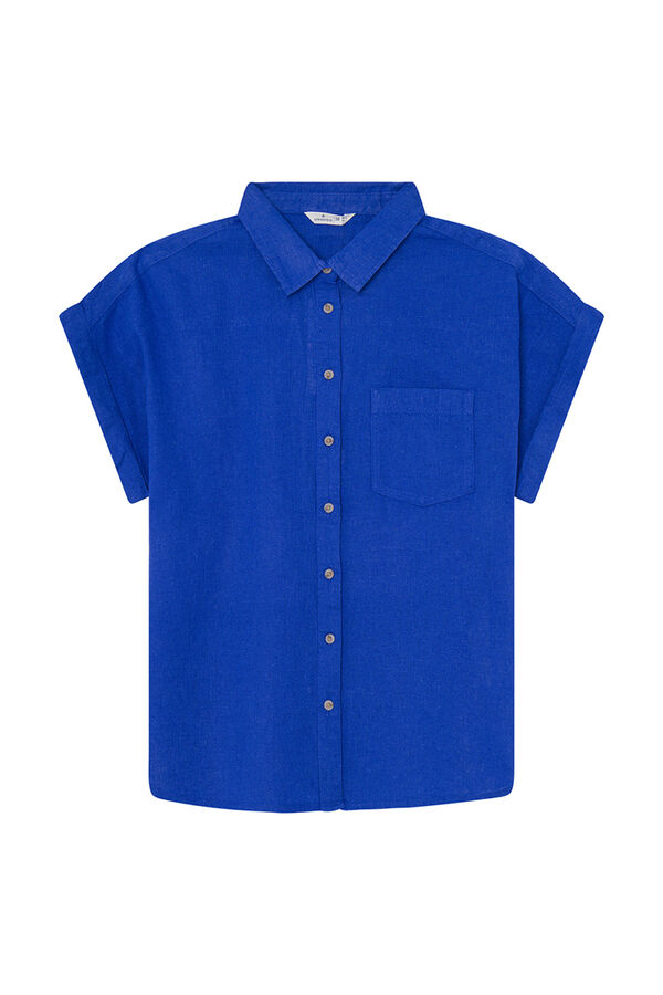 Springfield Short-sleeved cotton blouse with pocket petrol