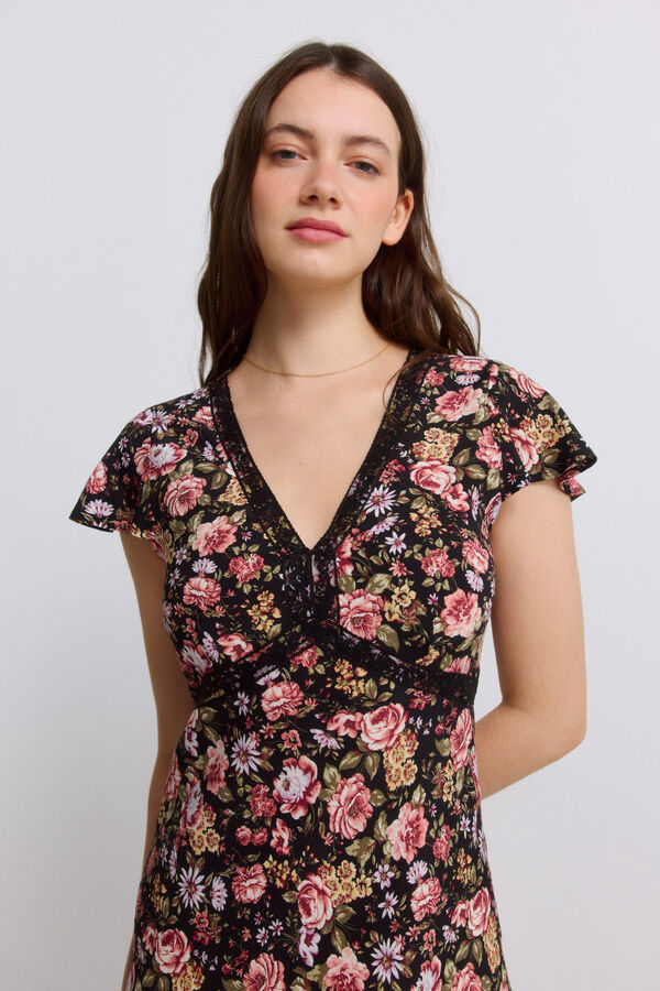 Springfield Printed lace midi dress pink