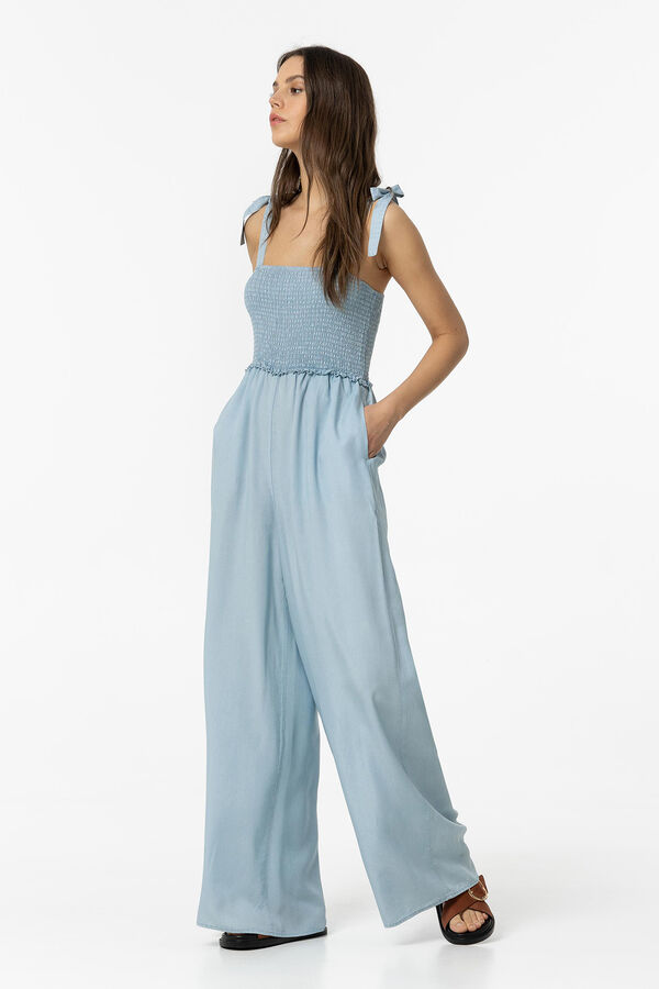 Springfield Lyocell jumpsuit with tie straps blue mix