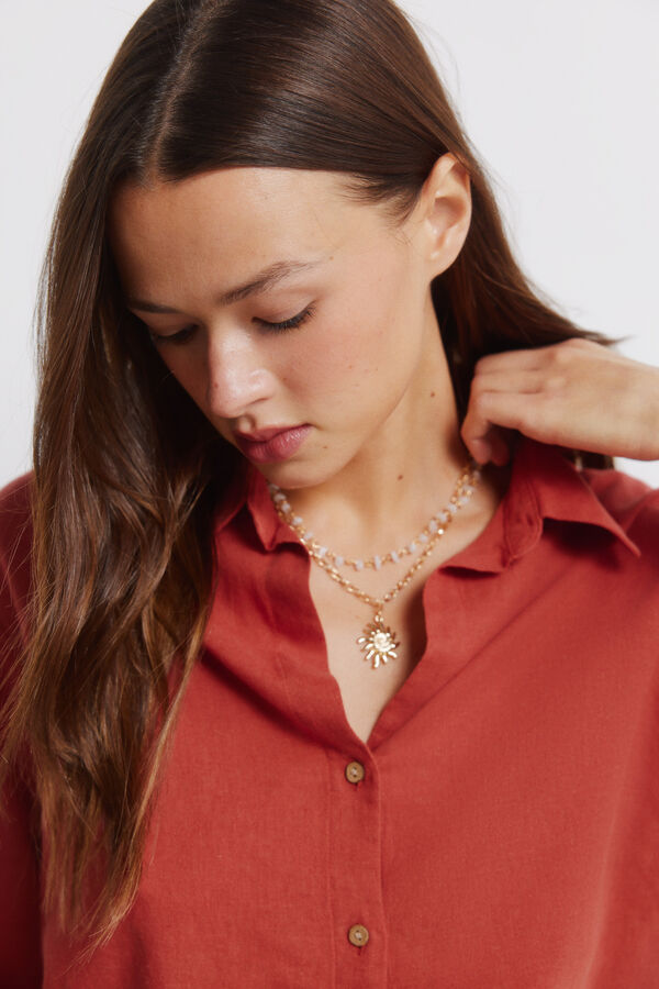 Springfield Linen V-neck shirt red